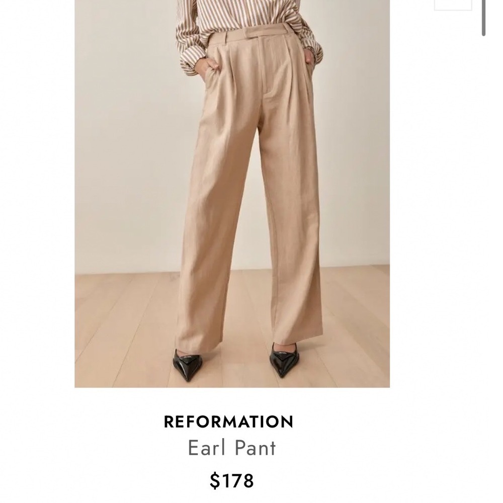Reformation Earl Pant Taupe Linen High Waisted Wide Leg‎ Pleated Size 8 I04